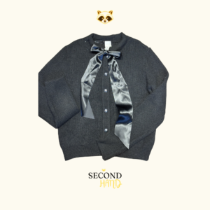 Cardigan Negro Tejido Con Lazo Satinado En El Cuello